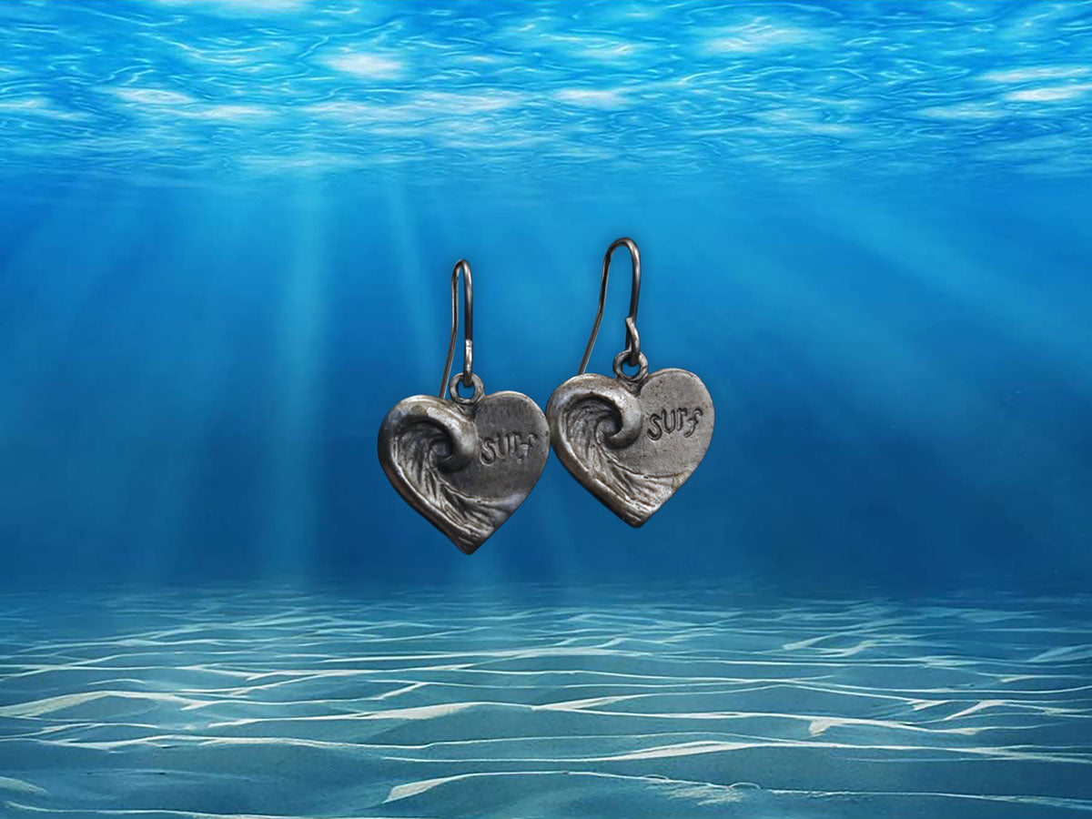 Big Heart Curl Pewter Earrings