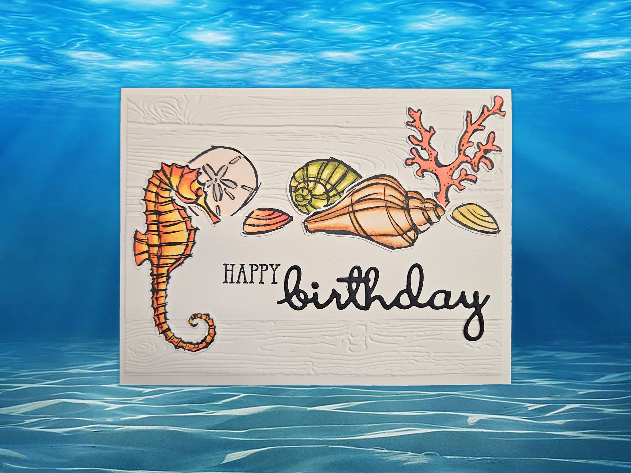 Shabby Chic Seahorse Birthday Card - Encinitas Surfboards