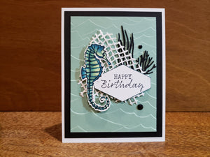 Blue Seahorse Birthday Card-MB Squared Designs-birthday,birthday card,card,gift,greeting card,idea,seahorse,shells
