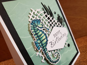 Blue Seahorse Birthday Card-MB Squared Designs-birthday,birthday card,card,gift,greeting card,idea,seahorse,shells