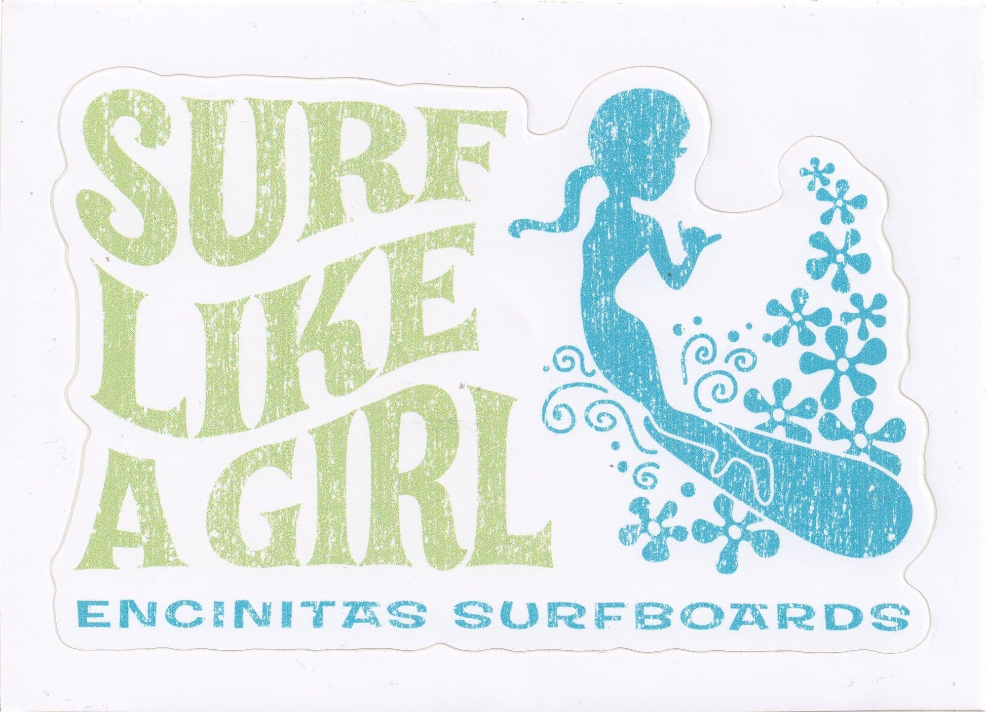 Surf Like a Girl Sticker-Coastal Classics-a,art,blue,encinitas,encinitassurfboards,girl,green,like,sticker,surf,white